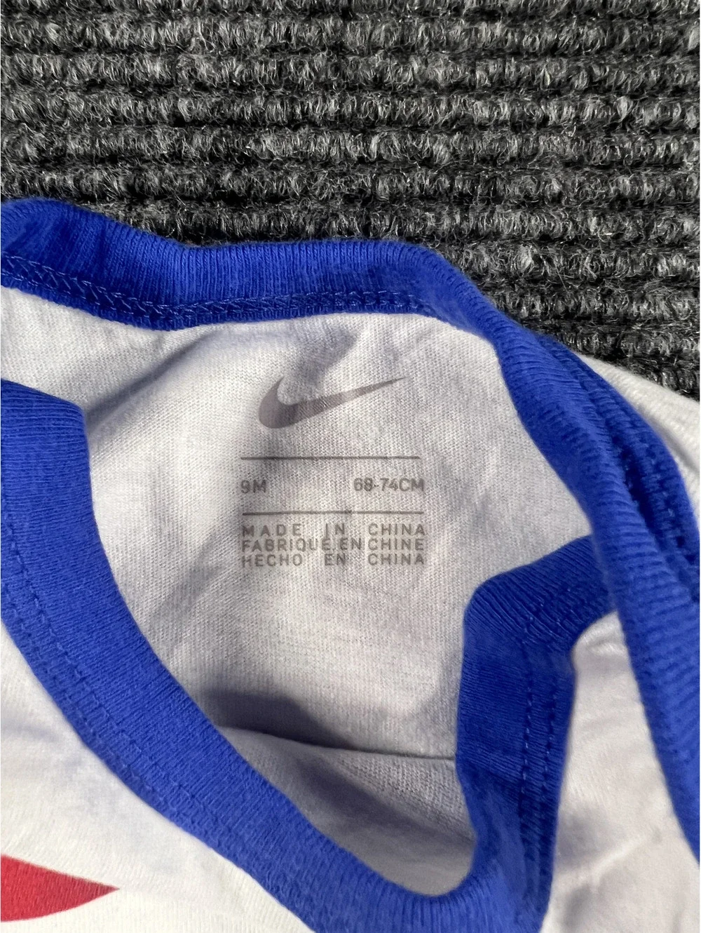 Nike Baby Bodysuits 3-Pack Long Sleeve Onesies Size 9 Months - Red, Blue, Gray